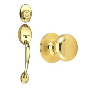 Design House 753525 Coventry 2-Way Latch Entry Door Handle Set with Knob, Handle &amp; Keyway, Adjustable Backset, Polished Brass