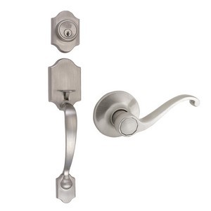Design House 753772 Sussex 2-Way Entry Door Handle Set with Lever, Handle &amp; Keyway, Adjustable Backset, Satin Nickel