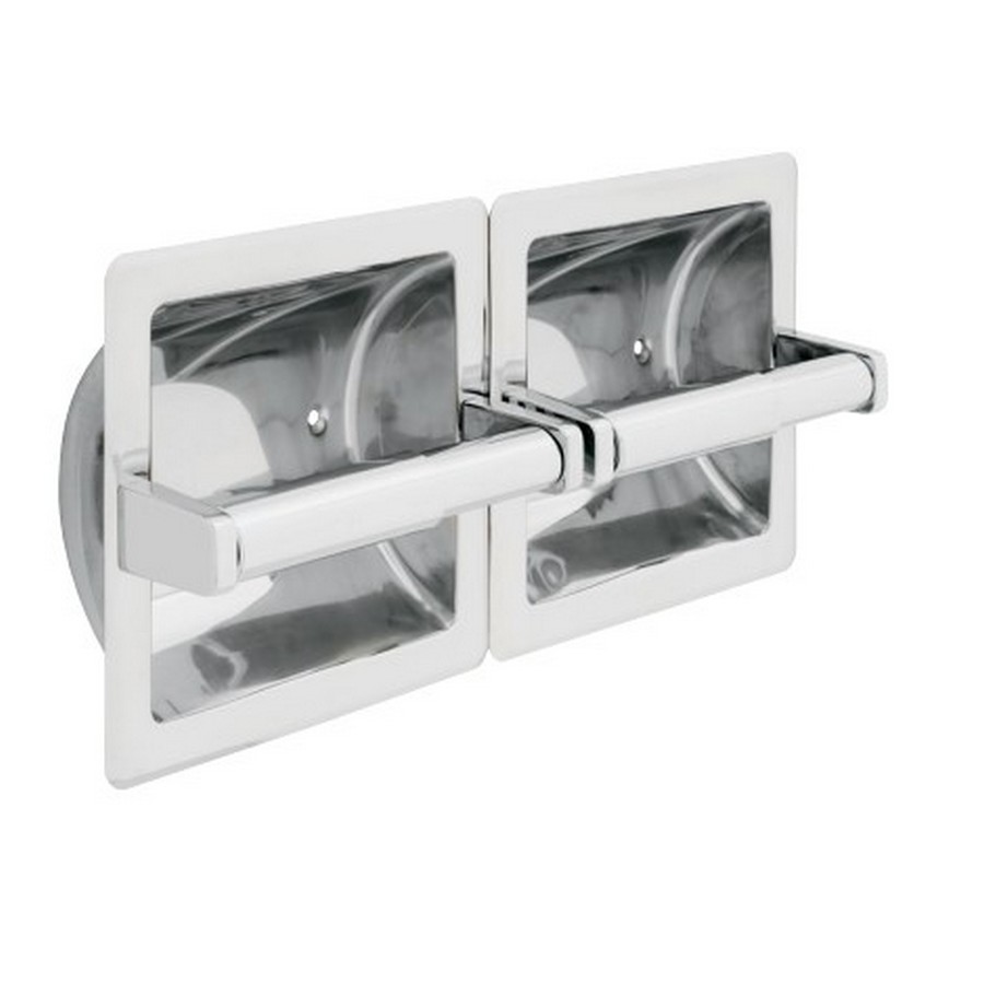 Recessed Twin Tissue Roll Holder Horizontal Bright Stainless Steel Liberty 977