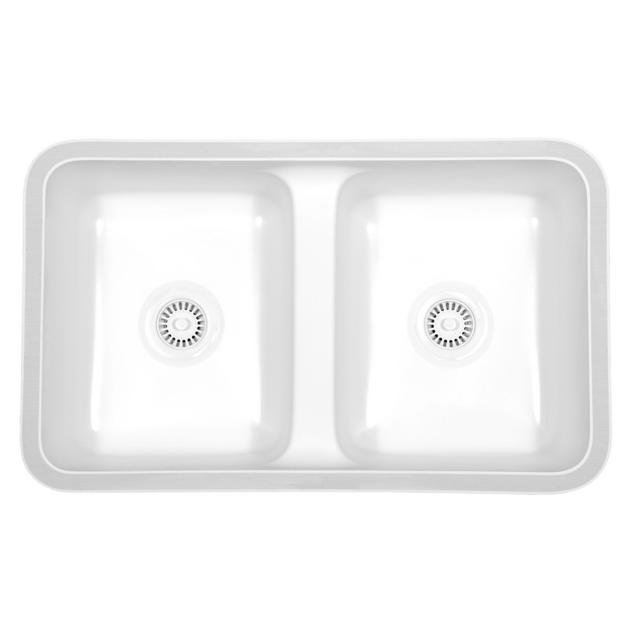 31-1/2" Seamless Undermount Double Equal Bowl Acrylic Kitchen Sink White Karran A-355-WH