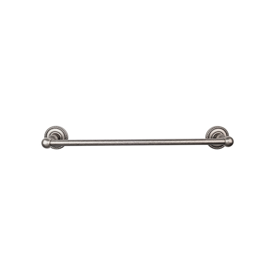 Edwardian Bath Single Towel Bar 30" Center to Center with Rope Backplate Antique Pewter Top Knobs ED10APF