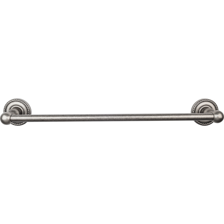 Edwardian Bath Single Towel Bar 18" Center to Center with Rope Backplate Antique Pewter Top Knobs ED6APF