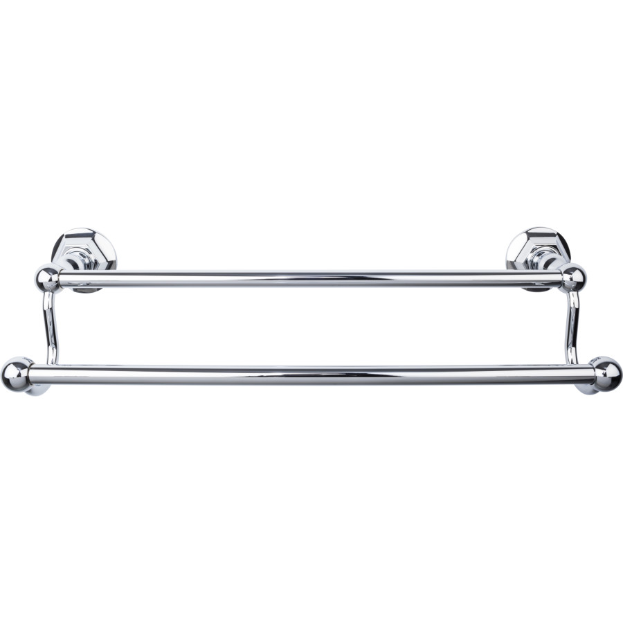 Edwardian Bath Double Towel Bar 18" Center to Center with Hex Backplate Polished Chrome Top Knobs ED7PCB