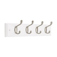Heavy Duty Coat and Hat Rack 18" L White and Satin Nickel Liberty Hardware RFMR4DJ-WSN-L1