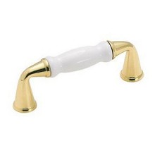 Amerock BP142130A, Polished Brass With White Porcelain Pull, Centers 3"