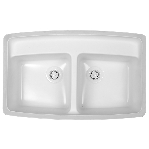 Karran FULW, Fulton 32-3/4" x 21" Acrylic Sink, Undermount Double Equal Bowls With Faucet Deck, White