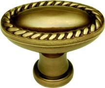 Belwith P104 Oval Knob, Length 1-3/8, Antique Brass, Annapolis