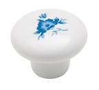 Amerock 69120 Round Design Knob, dia. 1-1/4, White Ceramic with Blue Painted Flower, Allison Series