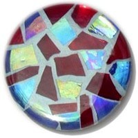 Glace Yar GYK-11-5AB1, Round 1in dia. Glass Knob, Random, Clear Red, Blue, Light Blue Grout, Antique Brass