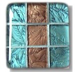 Glace Yar GYK-12-7AB, Square 1-1/2 Length Glass Knob, 9 Tiles, Turquoise, Copper, Silver Grout, Antique Brass