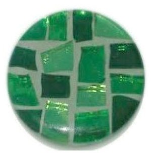Glace Yar GYK-50-4-AB1, Round 1in dia. Glass Knob, Square Cuts, Light, medium &amp; dark Green, Light Green grout, Antique Brass