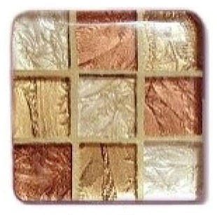 Glace Yar GYK-88AB, Square 1-1/2 Length Glass Knob, 9 Tiles, Copper, Bronze &amp; Champagne Beige, Gold Grout, Antique Brass