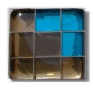 Glace Yar GYK-BC84AB, Square 1-1/2 Length Glass Knob, 9 Tiles, Bronze Clear, 3 Clear Turquoise Corner, Beige Grout, Antique Brass