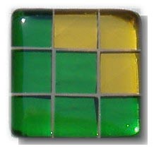 Glace Yar GYK-BC85AB, Square 1-1/2 Length Glass Knob, 9 Tiles, Green Clear, 3 Clear Yellow Corner, Beige Grout, Antique Brass