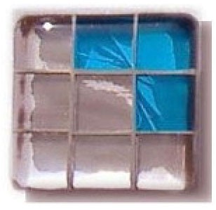 Glace Yar GYK-BC86AB, Square 1-1/2 Length Glass Knob, 9 Tiles, Pink Clear, 3 Clear Turquoise Corner, White Grout, Antique Brass