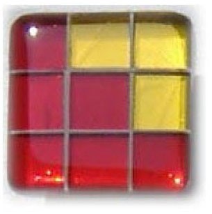 Glace Yar GYK-BC88AB, Square 1-1/2 Length Glass Knob, 9 Tiles, Clear Red , 3 Clear Yellow Corner, Beige Grout, Antique Brass