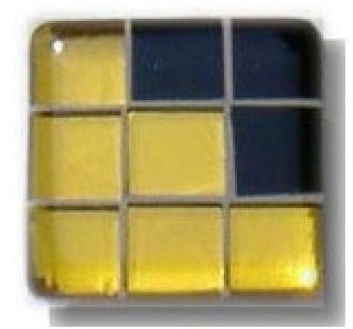 Glace Yar GYK-BC80BR, Square 1-1/2 Length Glass Knob, 9 Tiles, Yellow Clear, 3 Black Solid Corner, Beige Grout, Brass