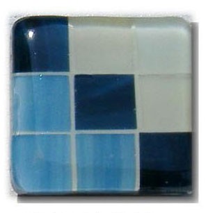 Glace Yar GYK-DND3BR, Square 1-1/2 Length Glass Knob, 9 Tiles, Dark Blue on diagonal, Light Blue &amp; Off White in corners, Beige Grout, Brass