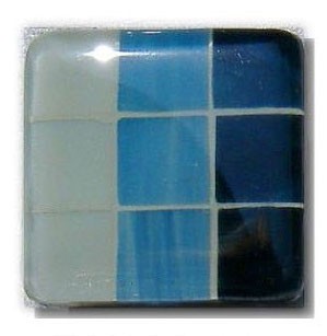 Glace Yar GYK-DNR2AB, Square 1-1/2 Length Glass Knob, 9 Tiles, One row each, Off White, Light Blue, Dark Blue, Beige Grout, Antique Brass