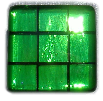Glace Yar GYK-GR2AB, Square 1-1/2 Length Glass Knob, 9 Tiles, All Clear Green, Black Grout, Antique Brass