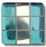 Glace Yar GYK-MR1AB, Square 1-1/2 Length Glass Knob, 9 Tiles, Clear Green on Sides, Light Gold, Beige Grout, Antique Brass