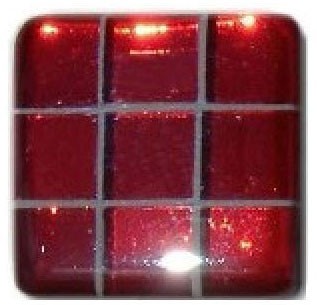 Glace Yar GYK-MR2AB, Square 1-1/2 Length Glass Knob, 9 Tiles, All Clear Red, White Grout, Antique Brass