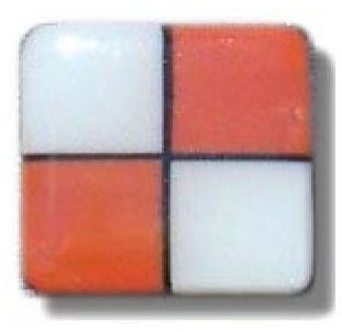 Glace Yar HD-32BAB1, Square 1in Lng Glass Knob, 4 Tiles, Electric Orange, White/Black Grout, Antique Brass