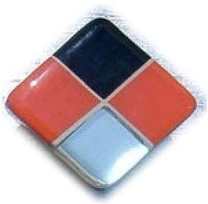 Glace Yar HD-38WAB1, Square 1in Lng Glass Knob, 4 Tiles, Black, Electric Orange, Mirror Glass/White Grout, Antique Brass