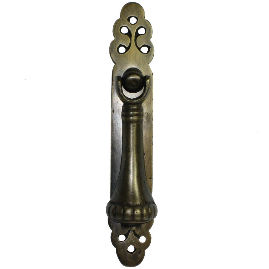 Engraved Backplate Teardrop Pull 5-3/8" Long Antique Brass Handcrafted Hardware HTP7016