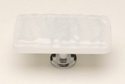 Sietto LK-212-PC, Glacier White Long Glass Knob, Length 2in, Polished Chrome