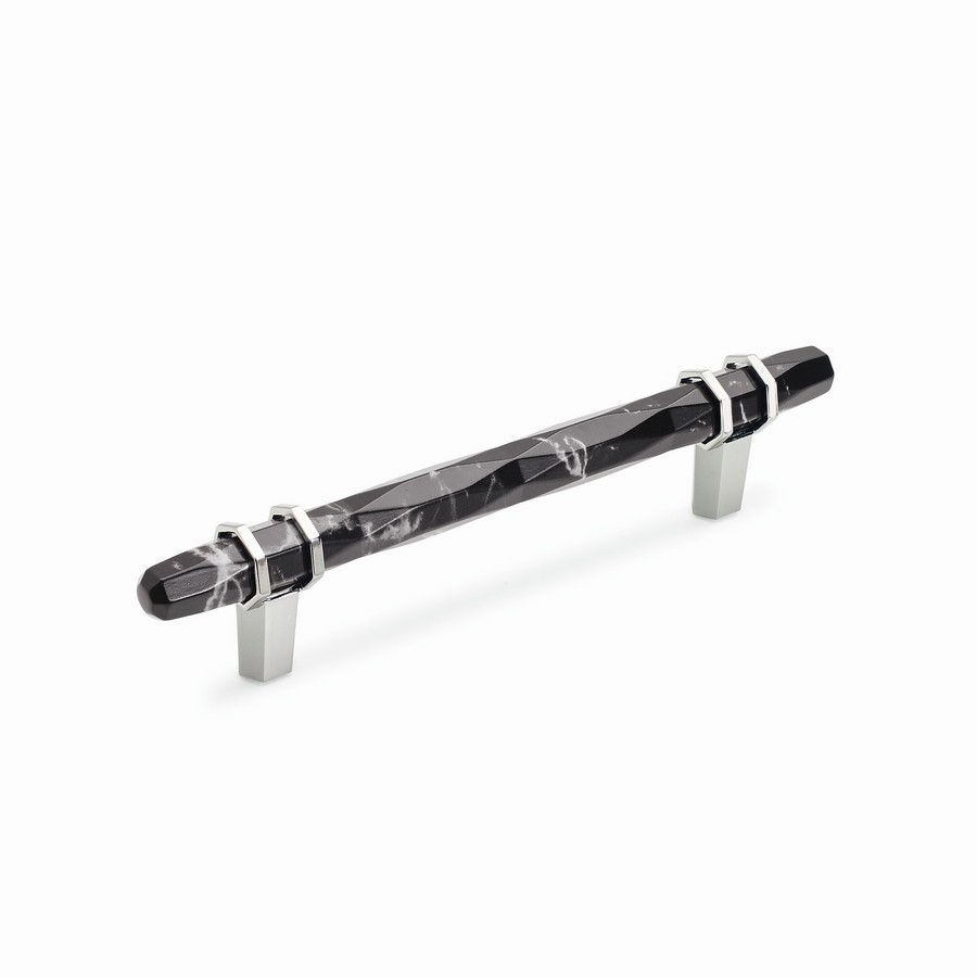 Carrione Pull 128mm Center to Center Marble Black/Polished Nickel Amerock BP36649MBKPN