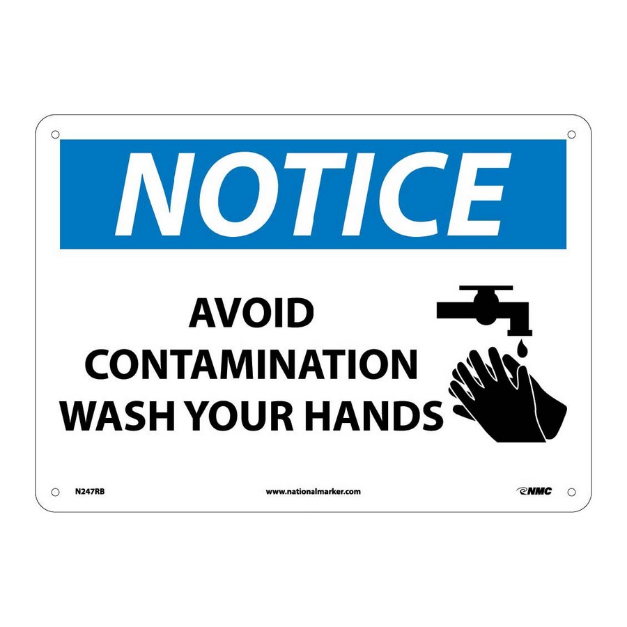 Notice Avoid Contamination Wash Your Hands Graphic 10X14  Rigid Plastic National Marker N247RB