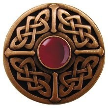 Notting Hill NHK-158-AC-RC, Celtic Jewel Knob in Antique Copper/Red Carnelian Natural Stone, Jewel