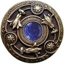 Notting Hill NHK-161-AB-BS, Jeweled Lily Knob in Antique Brass/Blue Sodalite Natural Stone, Jewel