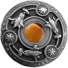 Notting Hill NHK-161-AP-TE, Jeweled Lily Knob in Antique Pewter/Tiger Eye Natural Stone, Jewel