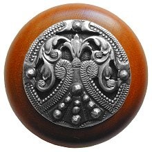 Notting Hill NHW-701C-AP, Regal Crest Wood Knob in Antique Pewter/Cherry Wood, Olde World