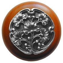 Notting Hill NHW-702C-AP, Gingko Berry Wood Knob in Antique Pewter/Cherry Wood, Leaves