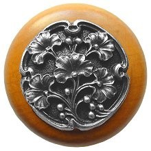 Notting Hill NHW-702M-AP, Gingko Berry Wood Knob in Antique Pewter/Maple Wood, Leaves
