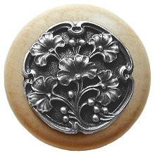 Notting Hill NHW-702N-AP, Gingko Berry Wood Knob in Antique Pewter/Natural Wood, Leaves