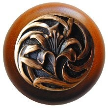 Notting Hill NHW-703C-AC, Tiger Lily Wood Knob in Antique Copper/Cherry Wood, Floral