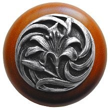 Notting Hill NHW-703C-AP, Tiger Lily Wood Knob in Antique Pewter/Cherry Wood, Floral