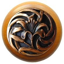 Notting Hill NHW-703M-AC, Tiger Lily Wood Knob in Antique Copper/Maple Wood, Floral