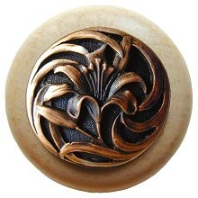 Notting Hill NHW-703N-AC, Tiger Lily Wood Knob in Antique Copper/Natural Wood, Floral