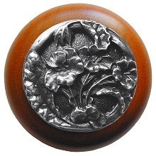 Notting Hill NHW-704C-AP, Hibiscus Wood Knob in Antique Pewter/Cherry Wood, Floral