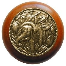 Notting Hill NHW-705C-AB, Jungle Patrol Wood Knob in Antique Brass /Cherry Wood, All Creatures