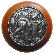Notting Hill NHW-705C-AP, Jungle Patrol Wood Knob in Antique Pewter/Cherry Wood, All Creatures