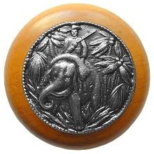 Notting Hill NHW-705M-AP, Jungle Patrol Wood Knob in Antique Pewter/Maple Wood, All Creatures