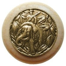 Notting Hill NHW-705N-AB, Jungle Patrol Wood Knob in Antique Brass/Natural Wood, All Creatures