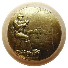 Notting Hill NHW-707N-AB, Catch Of The Day Wood Knob in Antique Brass /Natural Wood, Great Outdoors