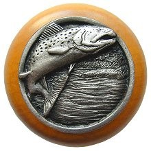 Notting Hill NHW-708M-AP, Leaping Trout Wood Knob in Antique Pewter/Maple Wood, Great Outdoors